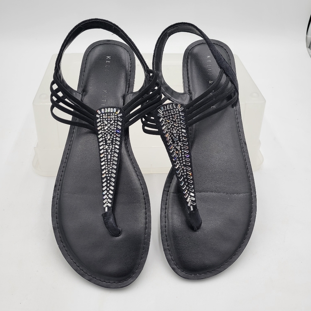 Kelly & Katie Sassia Embellished Sandals Flats Size 11 Black & Silver